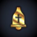 Gold Church bell icon isolated on black background. Alarm symbol, service bell, handbell sign, notification symbol