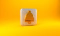 Gold Church bell icon isolated on yellow background. Alarm symbol, service bell, handbell sign, notification symbol