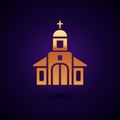 Gold Church building icon isolated on black background. Christian Church. Religion of church. Vector Illustration