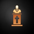 Gold Church pastor preaching icon isolated on black background. Vector Illustration