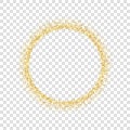Gold circle glitter frame. Golden confetti dots round, white transparent background. Bright texture pattern for