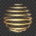 Gold circle light tracing effect, glowing magic 3d sphere on transparent background Royalty Free Stock Photo