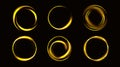 Gold circles with sparkles golden round frames set Royalty Free Stock Photo