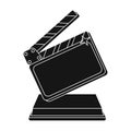 Gold clapperboard on stand.Award for best Director.Movie awards single icon in black style vector symbol stock
