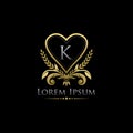 Gold Classy Love Heart K Letter Logo