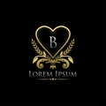 Gold Classy Love Heart B Letter Logo