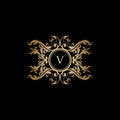 Gold Classy Royal Boutique V Letter logo.