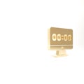 Gold Clock on computer monitor screen icon isolated on white background. Schedule concepts. 3d illustration 3D render Royalty Free Stock Photo
