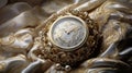 Luxurious Gold Clock On Cloth With Pearls - Meticulous Fantasy Design