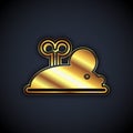 Gold Clockwork mouse icon isolated on black background. Wind up mouse toy. Vector Royalty Free Stock Photo