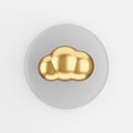 Gold cloud icon cartoon style. 3d rendering gray round key button, interface ui ux element Royalty Free Stock Photo