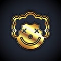 Gold Clown head icon isolated on black background. Vector Royalty Free Stock Photo