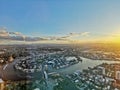 GOLD COAST, AUSTRALIA - APRIL 25, 2021: Aerial panorama view of High-rise building skyscrapers with inland island and Surfer