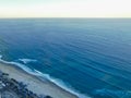 GOLD COAST, AUSTRALIA - APRIL 25, 2021: Aerial panorama view of Surfer Paradise beach and Pacific ocean landscape with Sunset Royalty Free Stock Photo