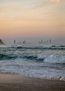 The Gold Coast Skyline in Australia from a Beach at Sunrise Royalty Free Stock Photo