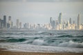 The Gold Coast Skyline in Australia with a Person on a Boat Royalty Free Stock Photo