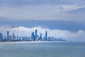 Gold Coast skyscrapers city skyline over ocean.