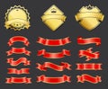 Gold coats of arms with ribbons decoration vector Royalty Free Stock Photo