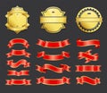 Gold coats of arms with ribbons decoration vector Royalty Free Stock Photo