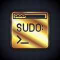 Gold Code terminal icon isolated on black background. Browser window with command line. Command panel. Programming Royalty Free Stock Photo