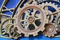 Gold Cog and wheel details from clock machines of the industrial revolution Royalty Free Stock Photo