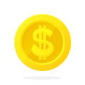 Gold coin of American dollar in flat style Royalty Free Stock Photo