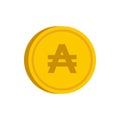 Gold coin with austral sign icon, flat style