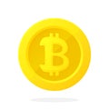 Gold coin with Bitcoin sign in flat style Royalty Free Stock Photo