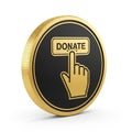 Gold coin with a black circle and a hand cursor clicking a \