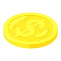 Gold coin cent icon, isometric style