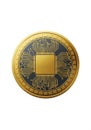 Gold coin design featuring a central microchip on a dark Royalty Free Stock Photo
