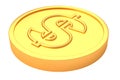 Gold coin with dollar sign. 3d rendering. Royalty Free Stock Photo