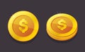 Gold Coin with Dollar Sign Icons Set. Vector Royalty Free Stock Photo