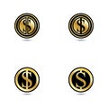 Gold coin with dollar sign illustration. vector dollar coin icon isolated on white background Royalty Free Stock Photo
