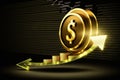 Gold coin with dollar sign over business graph background Royalty Free Stock Photo