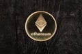 gold coin ethereum coseup, eth symbol crypto currency Royalty Free Stock Photo