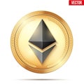 Gold coin with Ethereum sign.
