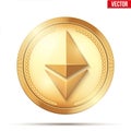 Gold coin with Ethereum sign.