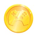 Gold coin gamepad icon. Leisure and entertainment logo. Video game controller sign joystick. Simple isolated pictogram