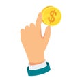 Gold coin in hand. Flat vector illustration. Royalty Free Stock Photo