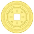 Gold Coin Illustration with Square Hole and Ornamental Elements Royalty Free Stock Photo