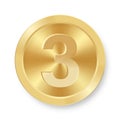 Gold coin with number three Concept of internet icon
