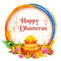 Gold coin in pot for Dhanteras celebration on Happy Dussehra light festival of India background Royalty Free Stock Photo