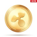 Gold coin with Ripple cryptocurrency sign.