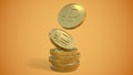 A gold coin. Russian ruble on a golden background. 3d-rendering Royalty Free Stock Photo
