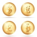 Gold coin set with currency sign. Royalty Free Stock Photo