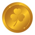 Gold coin with shamrock. St. Patrick\'s Day symbol. Vector illustration on transparent backgroundGold coin with shamrock. St.