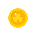 Gold coin. St.Patrick s Day. Irish. Shamrock. Lucky. Vector illustration isolated on white background. Editable elements and Royalty Free Stock Photo