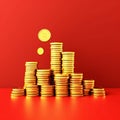 gold coin stack for finance wealth concept with red background with 3d style, generative AI Royalty Free Stock Photo