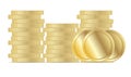 Gold Coin Stack Vector. Flat Metal Euro Panny Cash